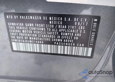 2018 Volkswagen Jetta 1.4T S z USA, uszkodzony, nr VIN 3VW2B7AJXJM214864